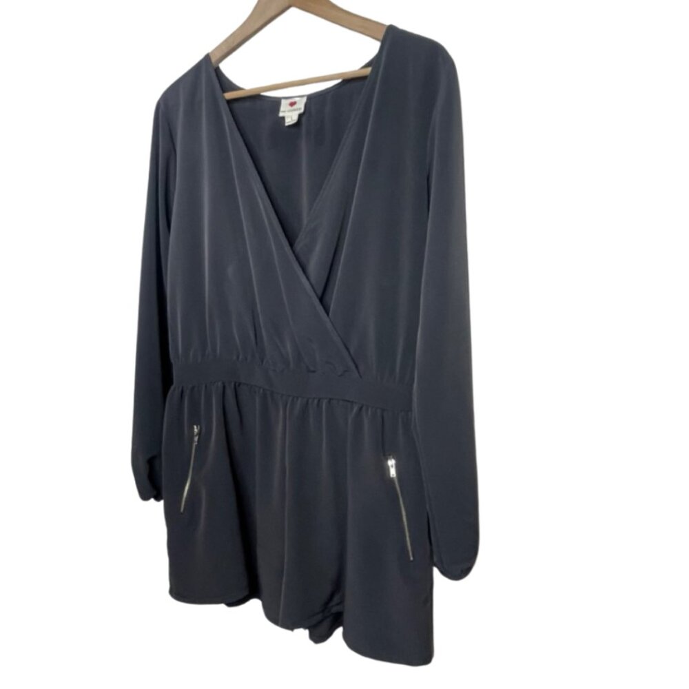 ONE CLOTHING | Women's Charcoal Grey Long Sleeve Zipper Detail Romper | Size L - Picture 5 of 12